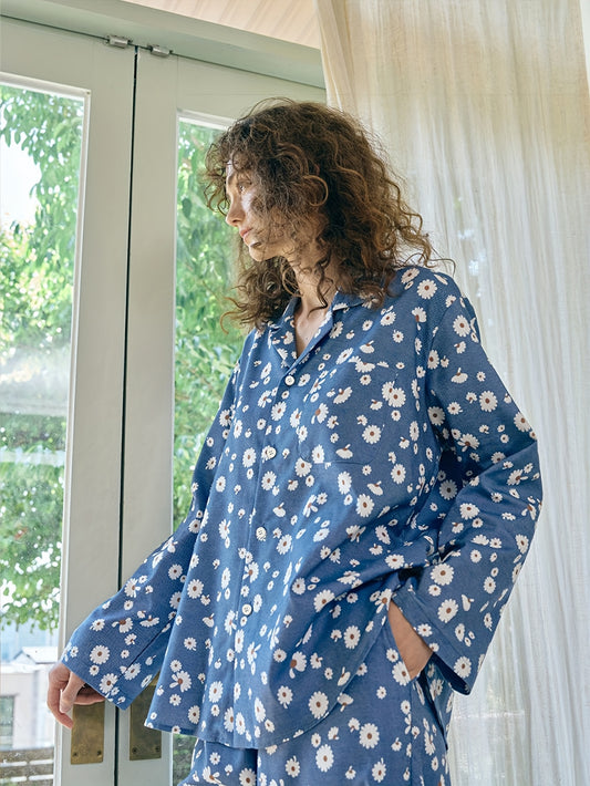 Blue Daisy Breeze Cotton Pajama Set