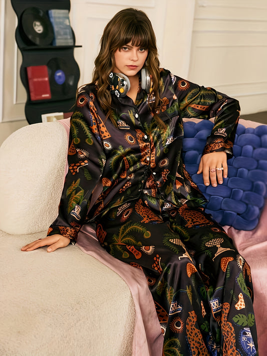 Midnight Panther Luxe Satin Pajama Set