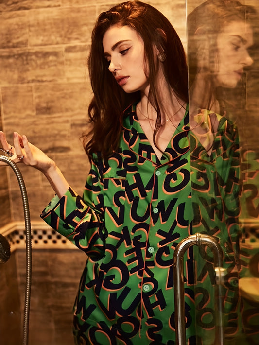 Neon Noir Graphic Satin Pajama Set