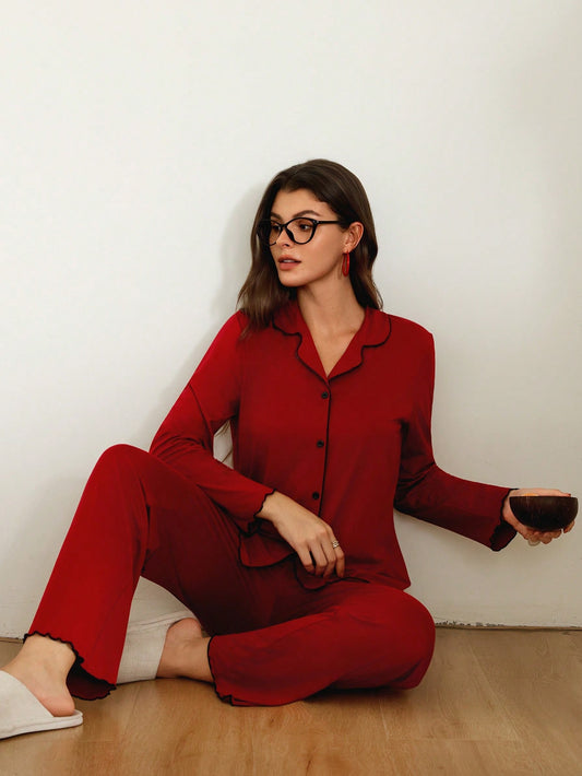 Burgundy Bliss Button-Down Pajama Set