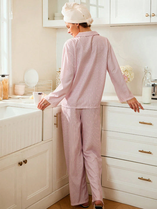 Soft Pink Striped Button-Down Pajama Set